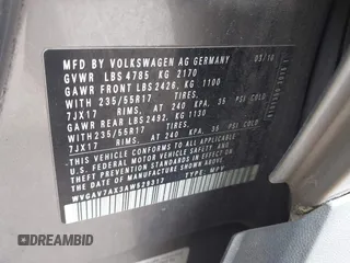 2010 Volkswagen Tiguan SEL with VIN WVGAV7AX3AW529317, listed as a IAAI auction lot 42059046 with Not provided miles and . Bid and sale history available at DreamBid. Image 9.