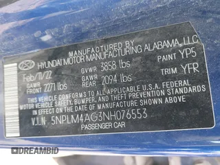 2022 Hyundai Elantra SEL with VIN 5NPLM4AG3NH076553, listed as a IAAI auction lot 41681638 with 35,344 mi miles and . Bid and sale history available at DreamBid. Image 9.