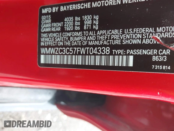 2015 MINI Countryman S with VIN WMWZC3C57FWT04338, listed as a IAAI auction lot 42524134 with 52,137 mi miles and . Bid and sale history available at DreamBid. Image 9.