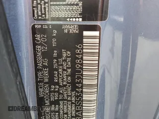 2003 BMW 3 Series 330Ci with VIN WBABS53443JU98486, listed as a Copart auction lot 75103384 with 0 mi miles and Salvage Title. Bid and sale history available at carsss.com. Image 13.