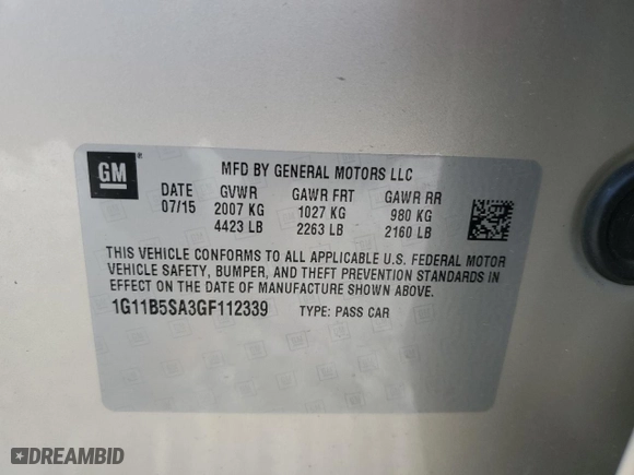 2016 Chevrolet Malibu Limited LS with VIN 1G11B5SA3GF112339, listed as a Copart auction lot 52770835 with 0 mi miles and Salvage Title. Bid and sale history available at carsss.com. Image 13.