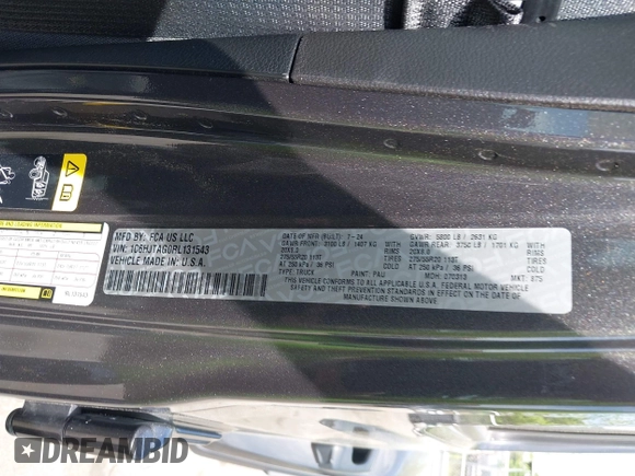 2024 Jeep Gladiator Sport с VIN 1C6HJTAG0RL131543, выставлен на аукционе IAAI как лот 42090629 с пробегом 8 546 миль миль и . История ставок и продаж доступна на DreamBid. Изображение 9.