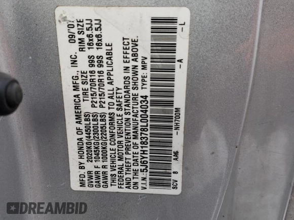2008 Honda Element LX with VIN 5J6YH18378L004034, listed as a Copart auction lot 88895255 with 265,959 mi miles and Salvage Title. Bid and sale history available at DreamBid. Image 12.