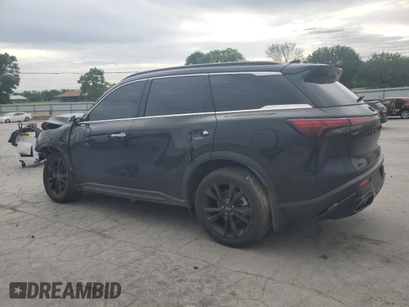 2025 Infiniti QX60 Luxe with VIN 5N1AL1FS8SC333957, listed as a Copart auction lot 57148515 with 22,624 mi miles and Salvage title. Bid and sale history available at DreamBid. Image 2.