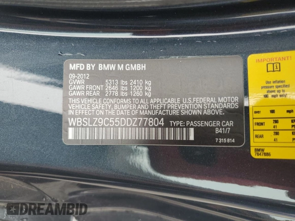 2013 BMW M6 z VIN WBSLZ9C55DDZ77804, wystawiony jako Copart lot #54121185 z przebiegiem 66 286 mil mil oraz Czysty tytuł • Clean title. Historia ofert i sprzedaży dostępna na DreamBid. Obrazek 12.