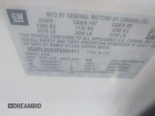2015 GMC Terrain SLE with VIN 2GKFLVEK5F6301411, listed as a IAAI auction lot 41526970 with 129,821 mi miles and . Bid and sale history available at DreamBid. Image 9.