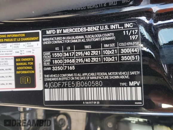 2018 Mercedes-Benz GLS 63 AMG with VIN 4JGDF7FE5JB060580, listed as a Copart auction lot 74040014 with 62,749 mi miles and Salvage title. Bid and sale history available at DreamBid. Image 13.
