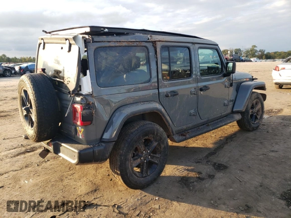 2021 Jeep Wrangler Unlimited Sahara High Altitude with VIN 1C4HJXEG0MW671105, listed as a Copart auction lot 74175244 with 51,610 mi miles and Salvage title. Bid and sale history available at DreamBid. Image 3.