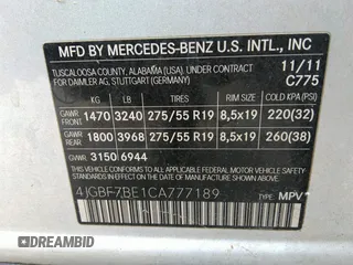 2012 Mercedes-Benz GL-Class GL 450 with VIN 4JGBF7BE1CA777189, listed as a IAAI auction lot 42201396 with 213,114 mi miles. Bid and sale history available at carsss.com. Image 9.