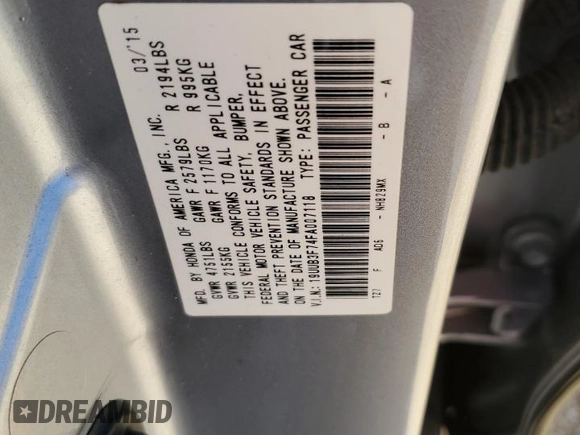 2015 Acura TLX V6 Advance with VIN 19UUB3F74FA007118, listed as a Copart auction lot 47483475 with Not Provided miles and Salvage Title. Bid and sale history available at carsss.com. Image 12.