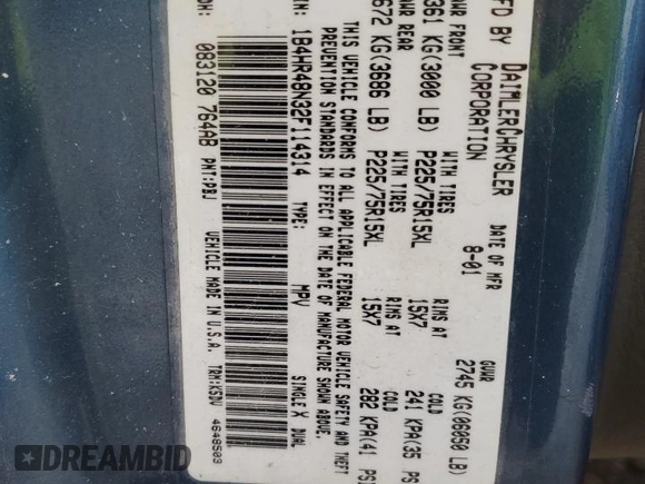 2002 Dodge Durango z VIN 1B4HR48N32F114314, wystawiony jako Copart lot #41796875 z przebiegiem 198 755 mil mil oraz Szkoda całkowita • Salvage title. Historia ofert i sprzedaży dostępna na DreamBid. Obrazek 13.