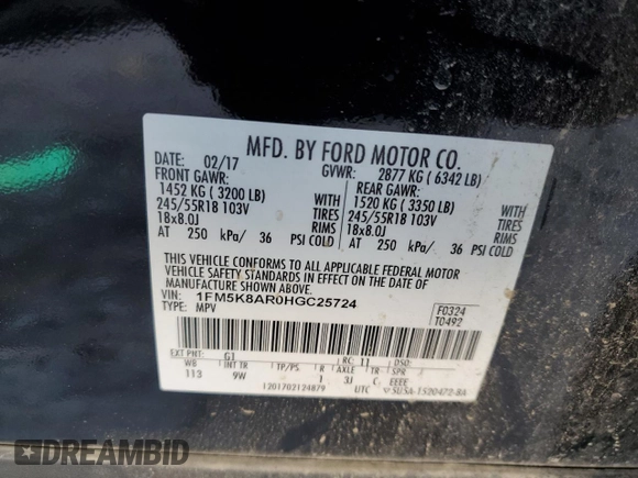 2017 Ford Police Interceptor Utility z VIN 1FM5K8AR0HGC25724, wystawiony jako Copart lot #43608095 z przebiegiem Nie podano mil oraz Szkody całkowita. Historia ofert i sprzedaży dostępna na DreamBid. Obrazek 13.