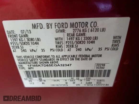 2014 Ford Explorer XLT with VIN 1FM5K7D85EGA32347, listed as a Copart auction lot 46154745 with 167,326 mi miles and Salvage Title. Bid and sale history available at carsss.com. Image 13.
