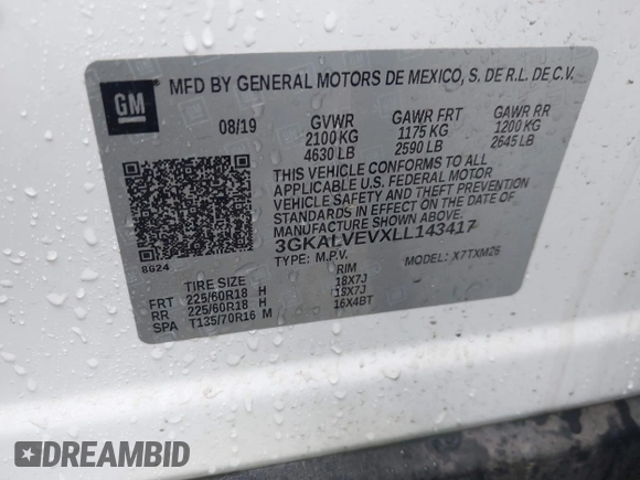 2020 GMC Terrain SLT z VIN 3GKALVEVXLL143417, wystawiony jako IAAI lot #41714662 z przebiegiem 97 634 mil mil oraz . Historia ofert i sprzedaży dostępna na DreamBid. Obrazek 9.