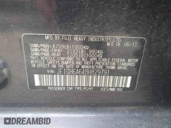 2011 Subaru Impreza 2.5i z VIN JF1GH6A64BH829791, wystawiony jako Copart lot #54597145 z przebiegiem 233 841 mil mil oraz Czysty tytuł • Clean title. Historia ofert i sprzedaży dostępna na DreamBid. Obrazek 12.