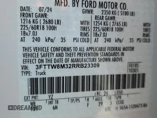 2024 Ford Maverick LARIAT with VIN 3FTTW8M32RRB23309, listed as a Copart auction lot 54581575 with 8,330 mi miles and Salvage Title. Bid and sale history available at carsss.com. Image 12.