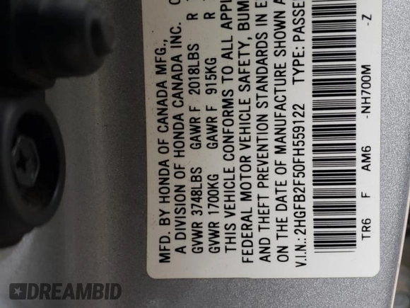 2015 Honda Civic Sedan LX with VIN 2HGFB2F50FH559122, listed as a Copart auction lot 45936225 with 115,870 mi miles and Salvage Title. Bid and sale history available at carsss.com. Image 15.