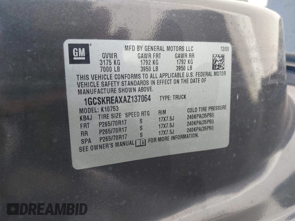 2010 Chevrolet Silverado 1500 LS with VIN 1GCSKREAXAZ137064, listed as a IAAI auction lot 42024758 with 125,401 mi miles and . Bid and sale history available at DreamBid. Image 9.