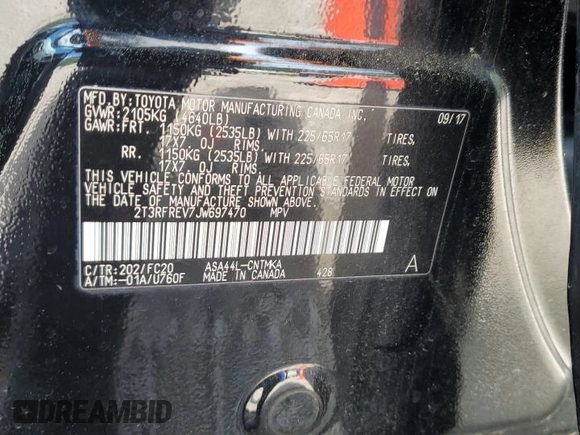 2018 Toyota RAV4 XLE with VIN 2T3RFREV7JW697470, listed as a Copart auction lot 52192305 with 109,420 mi miles and Salvage Title. Bid and sale history available at carsss.com. Image 15.