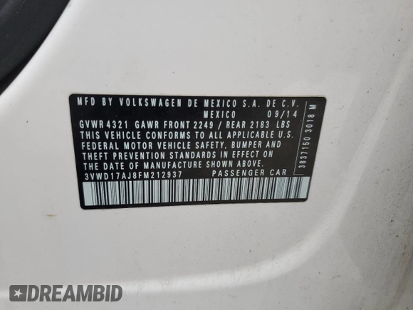 2015 Volkswagen Jetta SE z VIN 3VWD17AJ8FM212937, wystawiony jako Copart lot #56936995 z przebiegiem 99 158 mil mil oraz Czysty tytuł • Clean title. Historia ofert i sprzedaży dostępna na DreamBid. Obrazek 12.