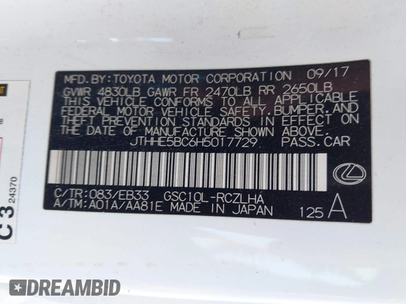 2017 Lexus RC 350 с VIN JTHHE5BC6H5017729, выставлен на аукционе IAAI как лот 42453314 с пробегом 92 406 миль миль и . История ставок и продаж доступна на DreamBid. Изображение 9.