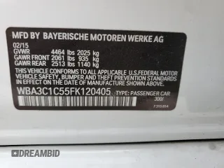2015 BMW 3 Series 328i with VIN WBA3C1C55FK120405, listed as a Copart auction lot 54374035 with 121,411 mi miles and Salvage title. Bid and sale history available at DreamBid. Image 12.