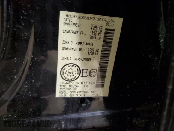 2013 Nissan Titan Pro-4X с VIN 1N6AA0EC1DN301354, выставлен на аукционе Copart как лот 45233045 с пробегом 172 450 миль миль и Списание • Salvage title. История ставок и продаж доступна на DreamBid. Изображение 12.
