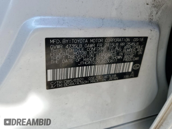 2018 Lexus IS 300 with VIN JTHC81D29J5030611, listed as a Copart auction lot 60225395 with 48,776 mi miles and Clean title. Bid and sale history available at DreamBid. Image 12.