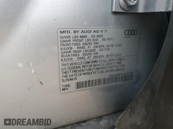 2018 Audi Q7 Premium z VIN WA1AAAF71JD017762, wystawiony jako Copart lot #81324904 z przebiegiem 79 688 mil mil oraz Szkoda całkowita • Salvage title. Historia ofert i sprzedaży dostępna na DreamBid. Obrazek 13.