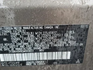 2012 Toyota RAV4 Limited with VIN 2T3DK4DV0CW093823, listed as a Copart auction lot 85976554 with 187,741 mi miles and Salvage Title. Bid and sale history available at carsss.com. Image 15.