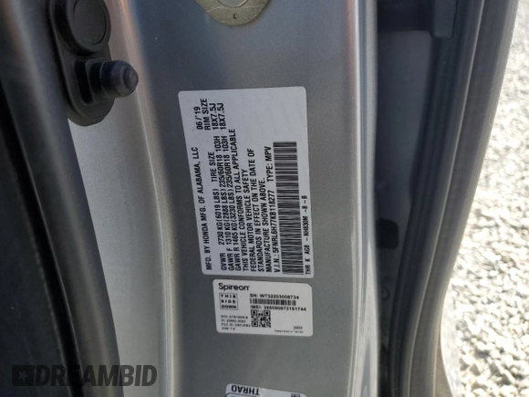 2019 Honda Odyssey EX-L with VIN 5FNRL6H77KB118277, listed as a Copart auction lot 48949955 with 166,843 mi miles and Salvage Title. Bid and sale history available at DreamBid. Image 13.