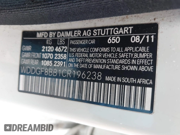 2012 Mercedes-Benz C 300 Sport z VIN WDDGF8BB1CR196238, wystawiony jako IAAI lot #42488861 z przebiegiem 111 877 mil mil oraz . Historia ofert i sprzedaży dostępna na DreamBid. Obrazek 9.