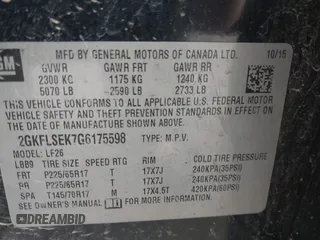 2016 GMC Terrain SLE with VIN 2GKFLSEK7G6175598, listed as a IAAI auction lot 41233296 with 75,126 mi miles. Bid and sale history available at carsss.com. Image 9.