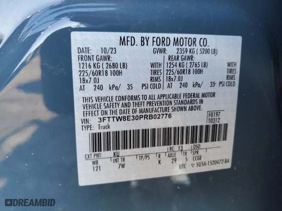 2023 Ford Maverick XL with VIN 3FTTW8E30PRB02776, listed as a Copart auction lot 42506575 with 14,331 mi miles and Salvage Title. Bid and sale history available at carsss.com. Image 13.