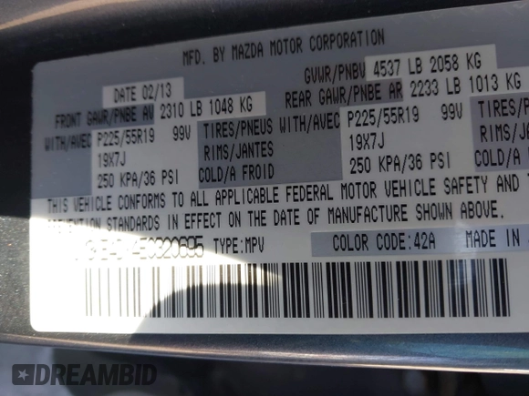 2014 Mazda CX-5 Grand Touring with VIN JM3KE4DY4E0320695, listed as a IAAI auction lot 41989350 with 169,391 mi miles and . Bid and sale history available at DreamBid. Image 9.