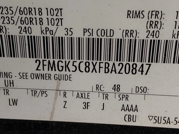 2015 Ford Flex SEL with VIN 2FMGK5C8XFBA20847, listed as a IAAI auction lot 41353067 with 154,884 mi miles. Bid and sale history available at carsss.com. Image 9.