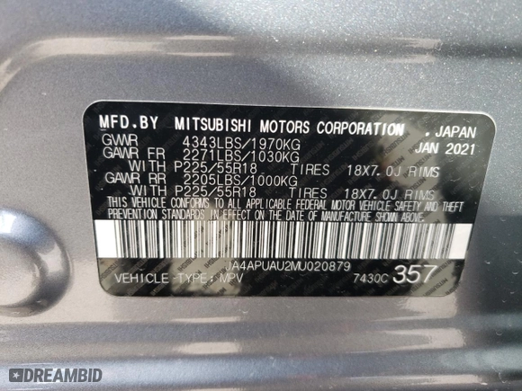 2021 Mitsubishi Outlander Sport ES with VIN JA4APUAU2MU020879, listed as a Copart auction lot 45247715 with 202,899 mi miles and Salvage Title. Bid and sale history available at carsss.com. Image 15.