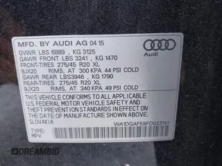 2015 Audi Q7 S line Prestige с VIN WA1DGAFE8FD023141, выставлен на аукционе IAAI как лот 41785659 с пробегом 137 342 миль миль и . История ставок и продаж доступна на DreamBid. Изображение 9.
