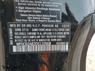 2013 Porsche Boxster S with VIN WP0CB2A82DS133568, listed as a Copart auction lot 67320524 with 34,685 mi miles and Salvage Title. Bid and sale history available at carsss.com. Image 12.