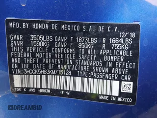 2019 Honda Fit EX with VIN 3HGGK5H83KM715128, listed as a IAAI auction lot 42714559 with 55,855 mi miles and . Bid and sale history available at DreamBid. Image 9.
