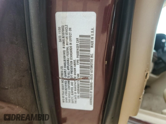 2001 Subaru Legacy Outback L.L. Bean with VIN 4S3BH806017637466, listed as a Copart auction lot 47172235 with 205,366 mi miles and Salvage title. Bid and sale history available at DreamBid. Image 15.