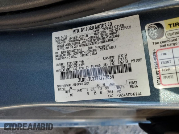 2011 Lincoln MKZ Hybrid with VIN 3LNDL2L3XBR772854, listed as a Copart auction lot 46931845 with 216,565 mi miles and Clean Title. Bid and sale history available at carsss.com. Image 12.