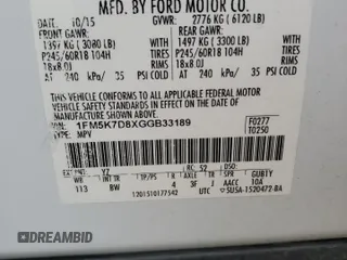 2016 Ford Explorer XLT with VIN 1FM5K7D8XGGB33189, listed as a Copart auction lot 42054775 with 164,897 mi miles and Salvage Title. Bid and sale history available at DreamBid. Image 13.