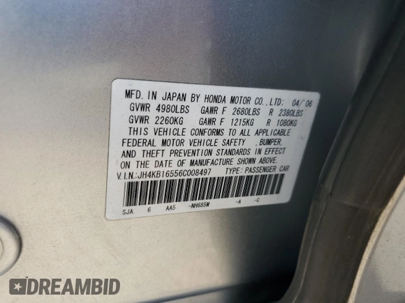 2006 Acura RL z VIN JH4KB16556C008497, wystawiony jako Copart lot #55069615 z przebiegiem 204 350 mil mil oraz Szkoda całkowita • Salvage title. Historia ofert i sprzedaży dostępna na DreamBid. Obrazek 13.