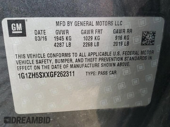 2016 Chevrolet Malibu Premier with VIN 1G1ZH5SXXGF262311, listed as a Copart auction lot 45964615 with 148,085 mi miles and Salvage Title. Bid and sale history available at DreamBid. Image 12.