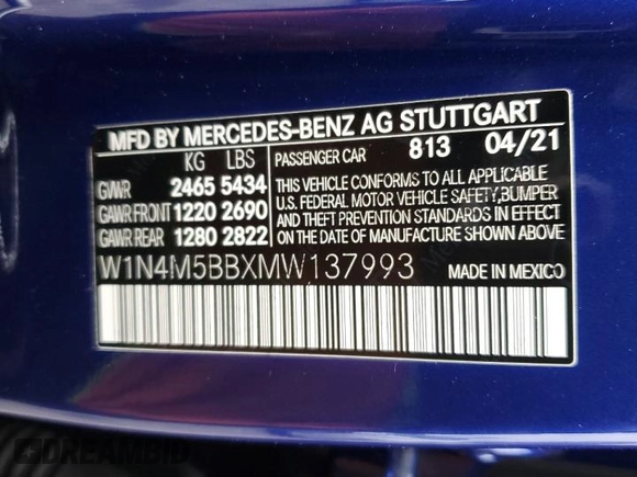 2021 Mercedes-Benz GLB with VIN W1N4M5BBXMW137993, listed as a Copart auction lot 69818482 with 47,428 mi miles. Bid and sale history available at carsss.com. Image 15.