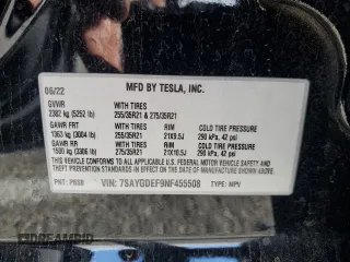 2022 Tesla Model Y Performance with VIN 7SAYGDEF9NF455508, listed as a Copart auction lot 51517205 with Not provided miles and Salvage title. Bid and sale history available at DreamBid. Image 14.