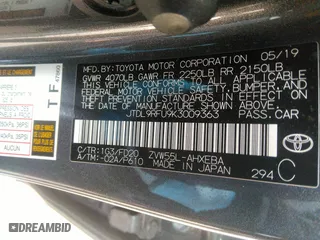 2019 Toyota Prius LE with VIN JTDL9RFU9K3009363, listed as a IAAI auction lot 41812912 with 28,442 mi miles. Bid and sale history available at carsss.com. Image 9.