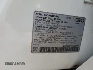 2020 Audi SQ5 Prestige with VIN WA1C4AFYXL2082701, listed as a Copart auction lot 82189943 with Not Provided miles and . Bid and sale history available at DreamBid. Image 13.