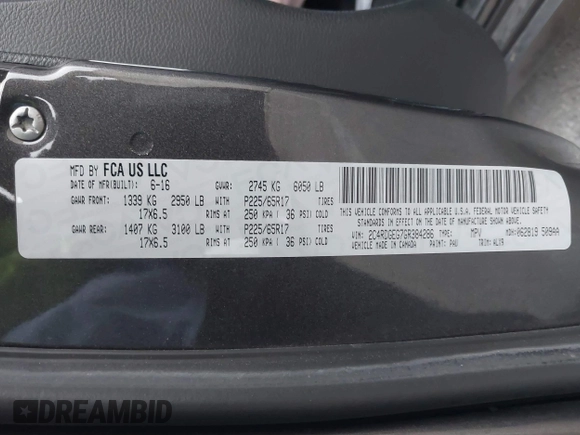 2016 Dodge Grand Caravan R/T with VIN 2C4RDGEG7GR384286, listed as a IAAI auction lot 39235783 with 149,526 mi miles and . Bid and sale history available at DreamBid. Image 9.